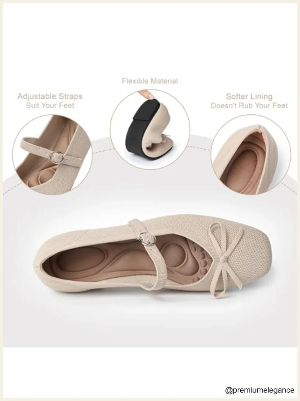 Women's Square Toe Knit Flats with Ankle Strap, Washable Dressy Mary Jane